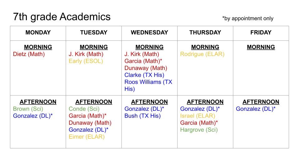 7th Grade Schedule
