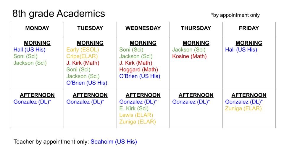 8th Grade Schedule
