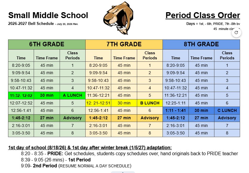 2026-2027 Bell Schedule