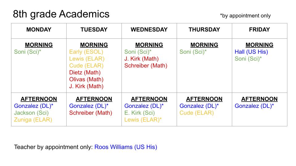 8th Grade Schedule